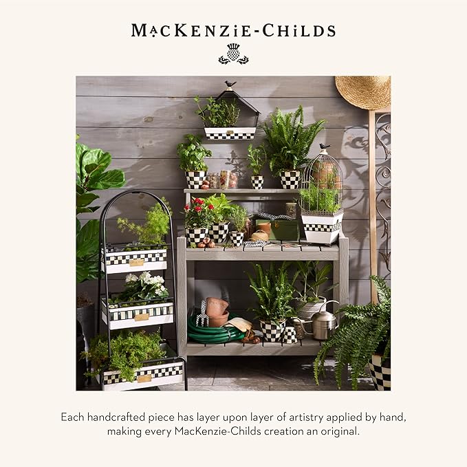 MACKENZIE-CHILDS Enamel Herb Pots, Small Plant Pots for Herbs or Flowers, Set of 3, Black-and-White Courtly Check-Ruum Studio Home