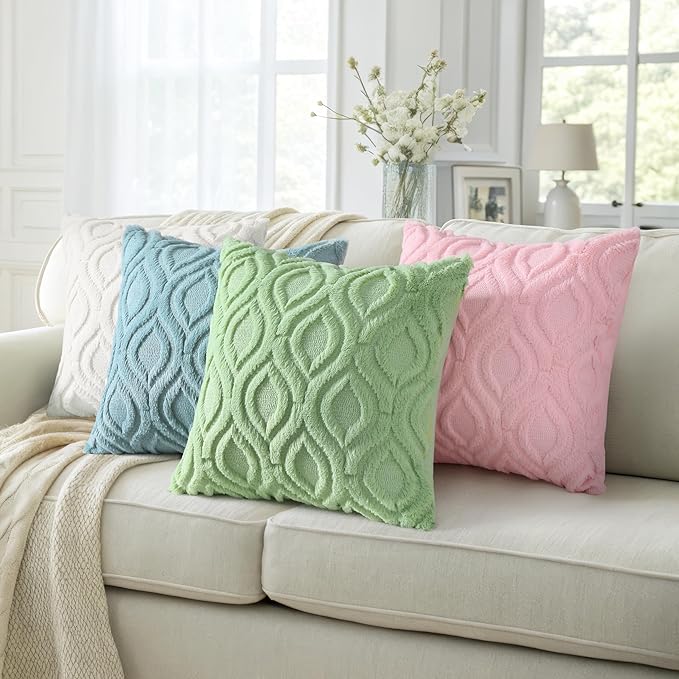 decorUhome Fall Throw Pillow Covers 12x20 Inch Set of 2, Soft Plush Decorative Faux Fur Aqua Solid Couch Pillow Covers, Accent Farmhouse Neutral Lumbar Euro Pillow Cases for Sofa Bed Living Room-Ruum Studio Home