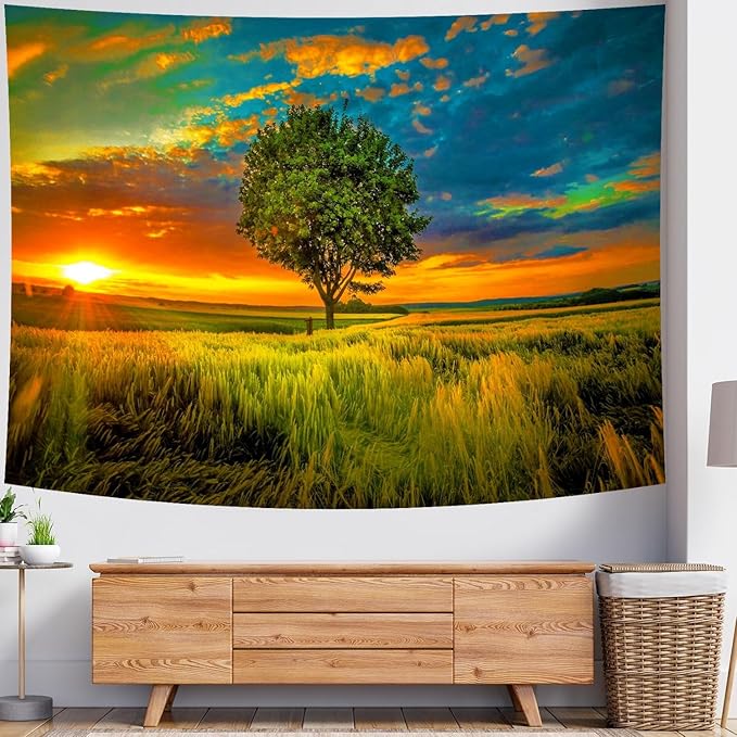 Delur Sunset Tree of Life Tapestry Forest Nature Landscape Wall Hanging Tapestry Scenic Tree Woodland Natural Sunrise Headboard for Bedroom Living Room Home Decor (59.1" x 78.7")-Ruum Studio Home