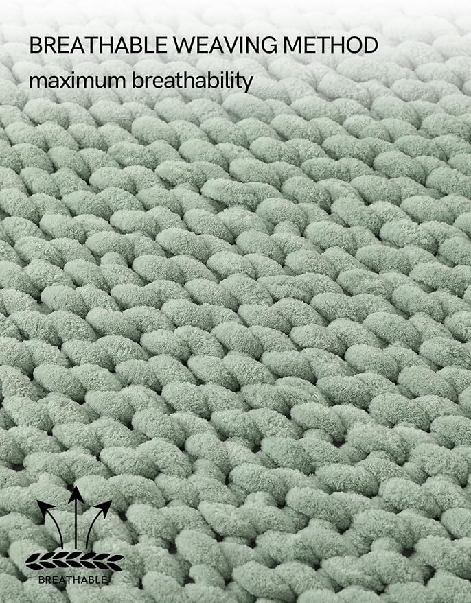 YnM Chunky Throw Blanket, Medium-Weight, Hand Knitted with Chenille Yarn, Skin Friendly, Ventilated and Breathable, Machine Washable, Home Décor Piece for Couch, Sofa and Bed (Sage Green, 30x40 Inch)-Ruum Studio Home