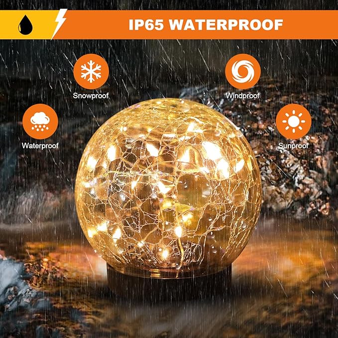 Solar Globe Lights Outdoor Waterproof-Solar Balls-Solar Garden Lights-Orbs for Outside 2 Pack Cracked Glass Ball for Lawn Patio Yard Backyard Decorations-Ruum Studio Home