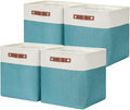 DULLEMELO Square Storage Cubes Baskets for Gifts Empty, 12 inch Cube Stroage Bins Linen Closet Organizers and Storage Baskets for Toy Nursery Shelves Bedroom Storage(4 Pack - 12" White&Teal)-Ruum Studio Home