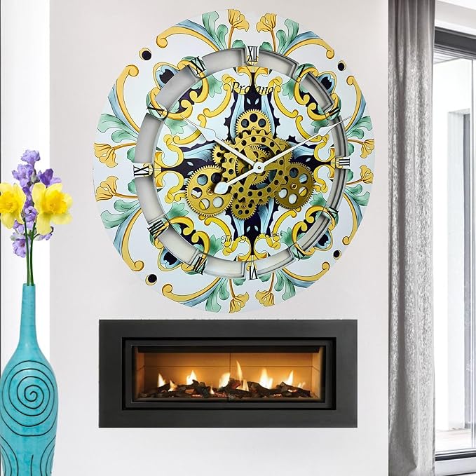 The Gears Clock 24 inches Round Italy Collection Wall Clock with Moving Gears Italy LINE (Praiano)-Ruum Studio Home