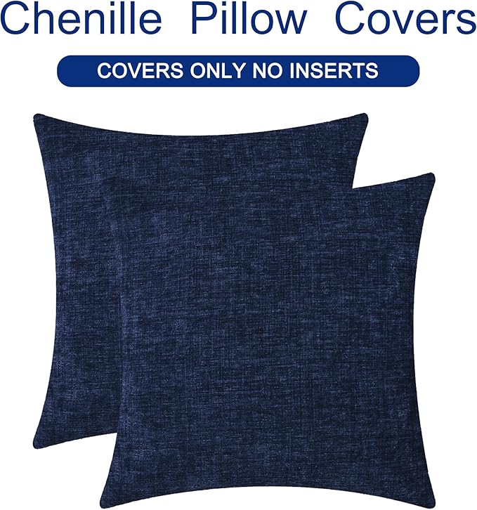 CaliTime Throw Pillow Covers Decorative 20 X 20 Inches Pack of 2 Cozy Chenille Cushion Cases for Couch Sofa Bed Living Room Home Navy Blue-Ruum Studio Home