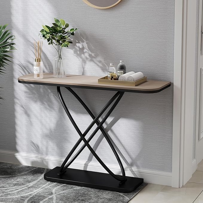 BECHAEO Farmhouse Narrow Console Table for for Living Room, 47.4" Rustic Narrow Entryway Table, Sofa Tables Behind Couch, Industrial Wooden Accent Tables for Hallway Foyer Warm Gray-Ruum Studio Home