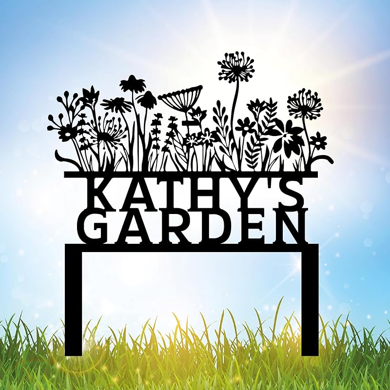 Custom Flowers Metal Garden Decor, Sign for Flower Beds, Personalized Flowers Garden Sign with Stakes, Metal Yard Art, Gift for Grandmother, Patio Decor, Farmhouse Decorations, Mom Gift-Ruum Studio Home