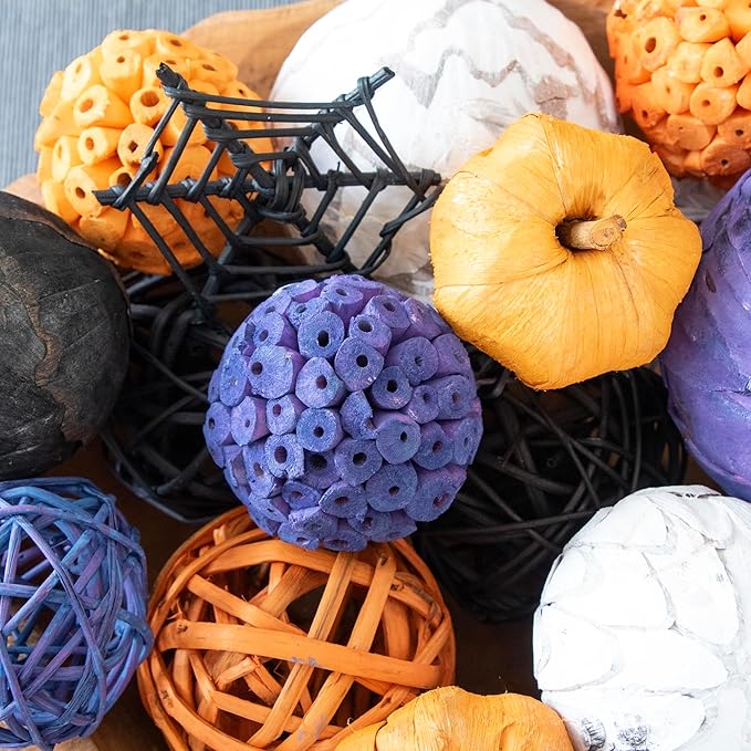 ANDALUCA Large Decorative Halloween Fall Vase Filler Bag with Orbs, Balls (Purple Orange)-Ruum Studio Home