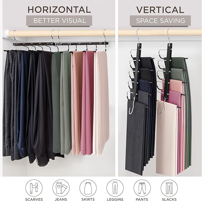 MORALVE Pants Hangers Space Saving - European Beechwood Scarf and Jean Hangers - Closet Organizer and Space Saver Pant Rack, Leggings Hanger, and Scarf Holder with 360° Swivel Hook (1 Pack)-Ruum Studio Home