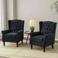 Accent Chair, Upholstered Armchair with Button Tufted High Back & Solid Wood Legs, Comfy Wingback Reading Single Sofa Chair for Small Spaces, Living Room, Bedroom (Blue, Set of 2)-Ruum Studio Home