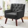 Accent Chair Button-Tufted Upholstered Living Room Chairs Comfy Reading Chair Mid Century Modern Chair with Linen Fabric Lounge Arm Chairs for Living Room Bedroom (Dark Grey)-Ruum Studio Home