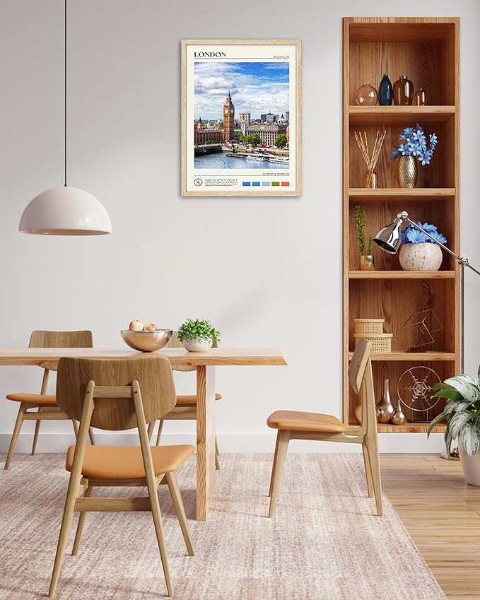 HesenDot Natural OAK Wood Framed London Wall Art,12x16in Cityscape Wall Print Posters,Classic Urban Landmark Wall Decor for Living Room,Bedroom,Office Set of 1-Ruum Studio Home