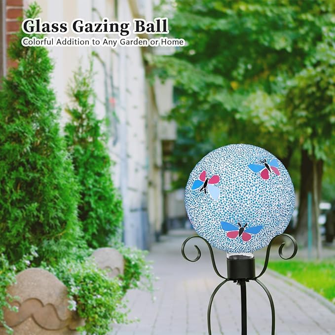 VCUTEKA Gazing Ball, 8" Glass Gazing Balls Sphere for Garden Lawn Outdoor Ornament Yard Decorative, Butterfly-Ruum Studio Home