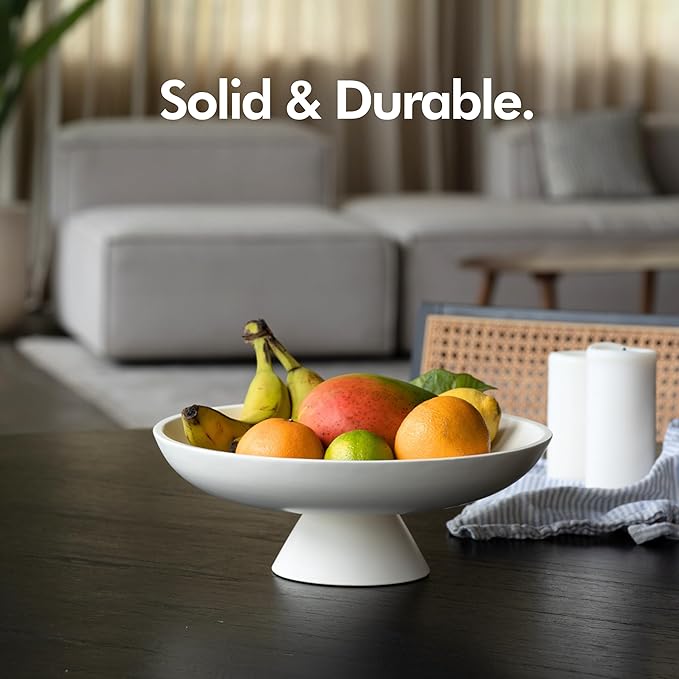 KIVY Concrete Fruit Bowl for Kitchen Counter - Large Decorative Bowl for Home Decor - Modern Fruit Basket for Entryway Table - Pedestal Bowl - Decorative Bowls for Home Decor - White Fruit Bowl Decor-Ruum Studio Home