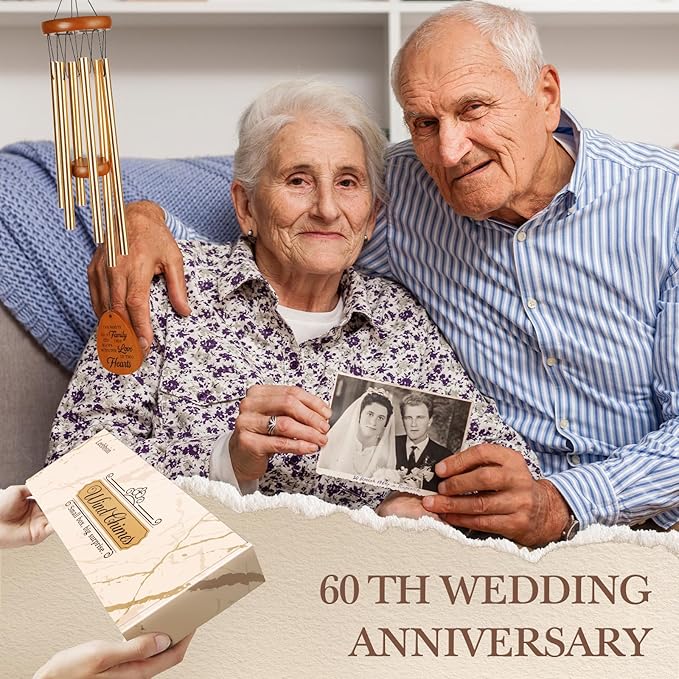 60th Wedding Anniversary Wind Chime, Happy 60th Anniversary Romantic Gifts for Couple, Parents, Wife, Husband, Friends, Diamond Wedding Anniversary's Keepsake Gifts Ideas-Ruum Studio Home