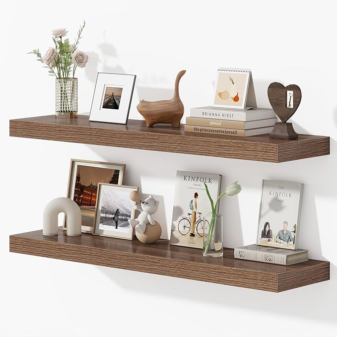 Dreamland 40 Inches Floating Shelves for Wall, 9.3" Deep Long Floating Shelves Set of 2, Large Display & Storage Shelf, Wall Shelf for Bathroom Bedroom Living Room Kitchen Office, Walnut-Ruum Studio Home