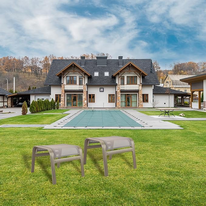 Outdoor Ottoman Patio Footstools Assembled Aluminum Footrest Side Table Small Chair Patio Ottoman for Garden,Balcony,Poolside 2 Set Champagne-Ruum Studio Home