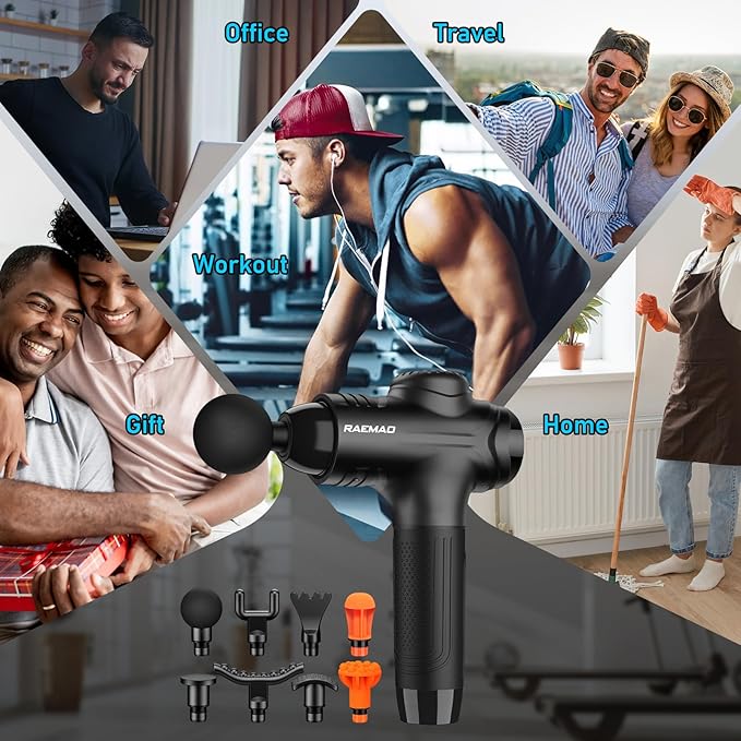 RAEMAO Massage Gun, Handheld Electric Deep Tissue Muscle Massager for Athletes for Pain Relief Attaching 8 Replacement Heads, Percussion Massager with 10 Speeds, Father's Day Gifts, Black-Ruum Studio Home