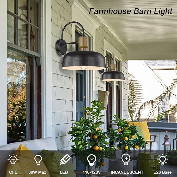 Outdoor Barn Light Gooseneck Barn Light, Farmhouse Exterior Wall Mount Light Vintage Wall Lighting Fixture Industrial Sconce Lantern for Porch, Entryway, Garage, Black, 1 Pack-Ruum Studio Home