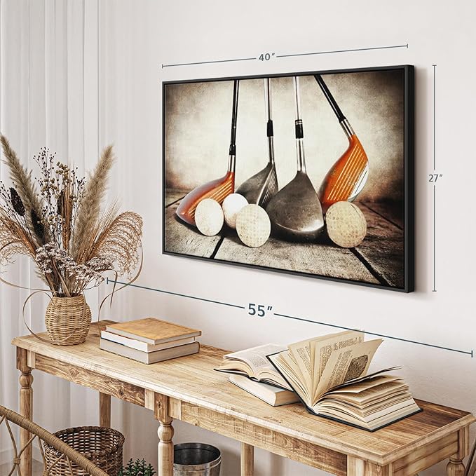 Elephant Stock Golf Sets Wall Art - Horizontal Framed Canvas - 1-Piece Mancave Wall Decor - Photography Sports Canvas Print - Yellow and Brown Decor for Wall - 40" X 27"-Ruum Studio Home