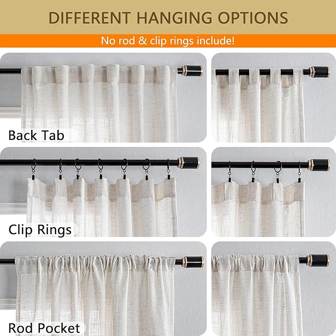 MYSKY HOME Linen Curtains for Living Room, Natural Semi Sheer Curtains & Drapes Light Filtering Farmhouse Country Boho Style Back Tab Draperies for Sliding Glass Door (Customsize, Linen)-Ruum Studio Home