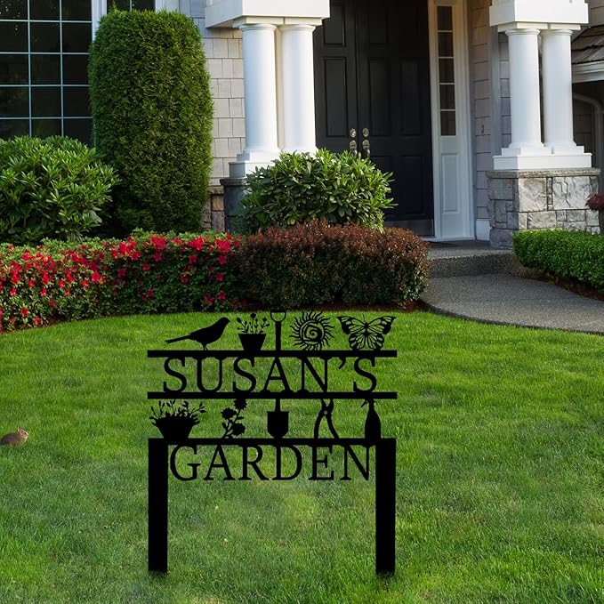 Personalized Garden Sign, Custom Garden Tools Sign with Stakes, Garden Sign with Last Name, Personalized Flower Garden Name Sign, Yard Sign, Lawn Sign, Custom Family Name Garden Sign, Farmhouse Decor-Ruum Studio Home