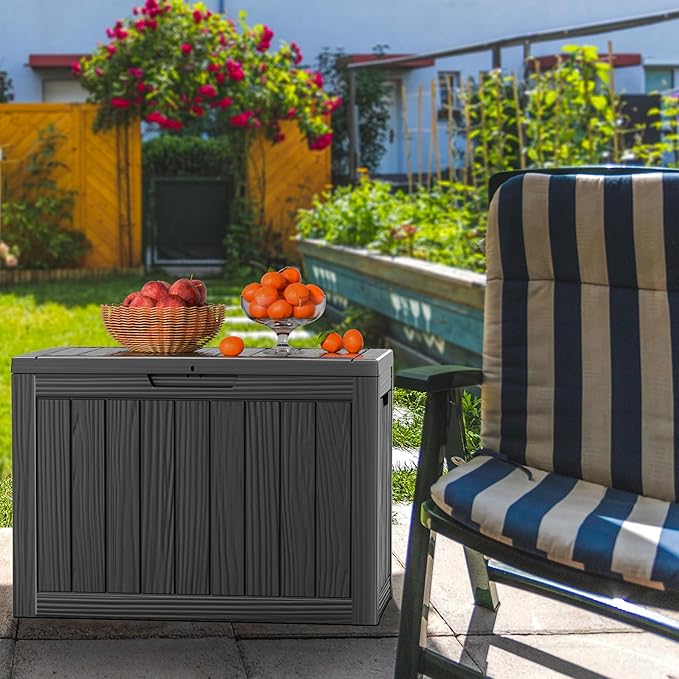 Vixzen 46 Gallon Resin Deck Box, Lockable Outdoor Storage Box for Patio Cushions Storage Furniture,Garden Tools, Pool Supplies, Weatherproof and UV Resistant,Black-Ruum Studio Home