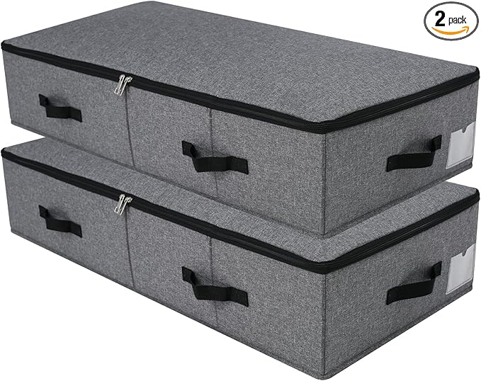 2PCS Foldable Blankets Clothes Comforters Storage Bin Organizer with Plastic Support Liner for Blankets, Towels, Comforter, Sweaters, Linen Sheets, Wrapping Paper, Black Grey-Ruum Studio Home
