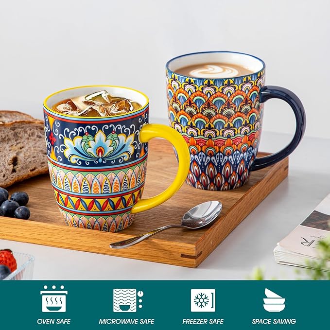 vancasso 16 oz Coffee Mugs Set of 6, Large Ceramic Mug with Handle, Boho Coffee Cups for Latte, Cappuccino & Hot Chocolate, Dishwasher & Microwave Safe Gift Set, Series SIMI-Ruum Studio Home