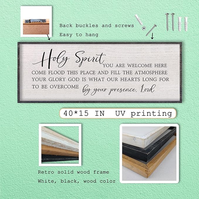 LuZhiQiang Holy Spirit You are Welcome Here Wall Decor 40"X15" Quote Christian Bible Verse Scripture Religious Art Wall Sign (Black)-Ruum Studio Home