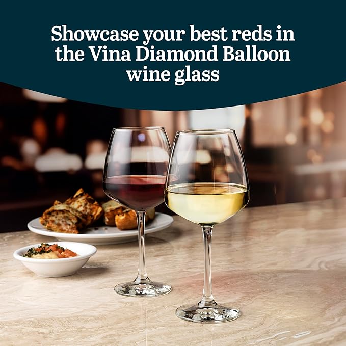 Libbey Vina Diamond Balloon Wine Glasses Set, Unique Angular Red Wine Glasses Set of 12, Large, Elegant Glass Wine Glasses for Celebratory Events-Ruum Studio Home