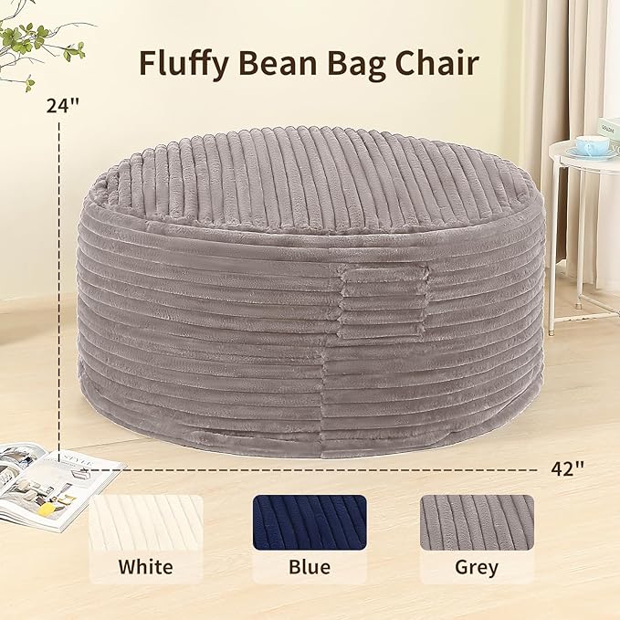 4FT Memory Foam Bean Bag Chair for Adults/Teens, Bean Bag Sofa with Fluffy Removable Cover, for Living Room Bedroom, Grey-Ruum Studio Home