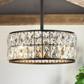 12” 3-Light Modern Crystal Chandeliers Black Dinning Room Light Fixture with Two Poles, Round Pendant Light Kitchen Island Chandelier, Flush Mount Ceiling Light for Living Room Entryway-Ruum Studio Home