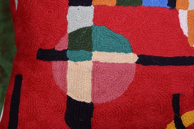 Lumbar Kandinsky Red Modern Pillow Cover Counterweights Mid Century Chair Cushions Red Abstract Pillowcase Red Contemporary Pillowsham Couch Cushions Handmade Wool Size 14x20-Ruum Studio Home