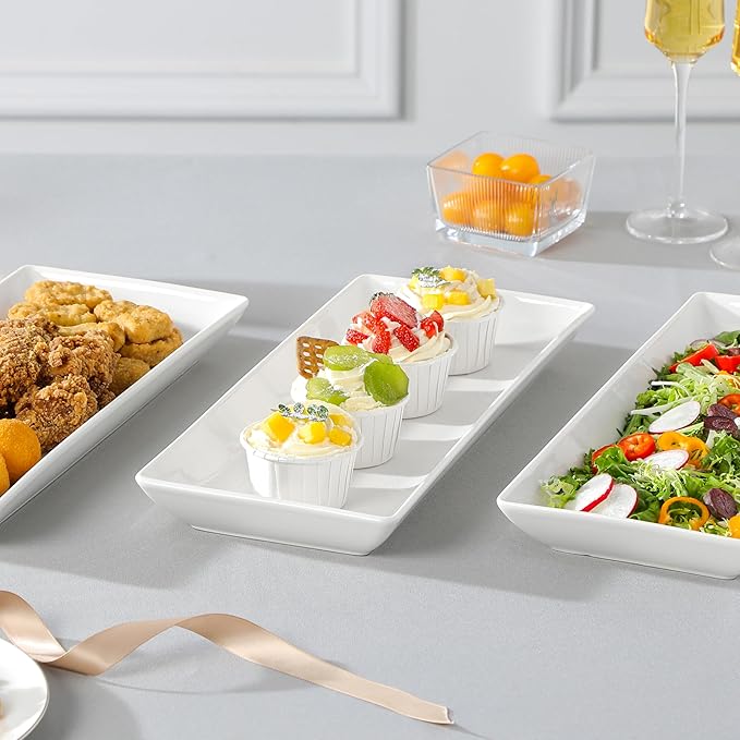 MALACASA 3 Tier Serving Trays for Party, 14 Inch Porcelain White Trays for Serving Food, Dessert Stand with Collapsible Gold Metal Rack-Ruum Studio Home