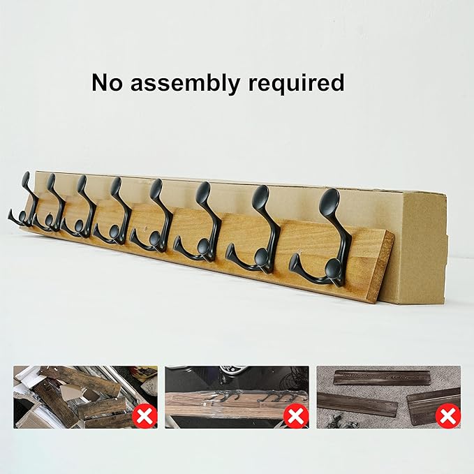 SKOLOO 43-Inch Light Brown Wood Coat Rack Wall Mount with 8 Triple Hooks - Ideal for Family Entrances, Classrooms, and Pet Supplies Storage - Perfect Coat Hooks for Wall-Ruum Studio Home