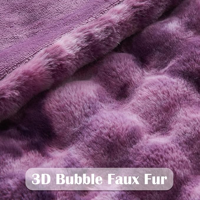NEWCOSPLAY Faux Fur Throw Blanket Tie-dye Violet Purple Luxury Fluffy Thick Warm Bubble Blanket for Couch Sofa Bed 700GSM (Tie-dye Violet Purple, Throw(50"x60"))-Ruum Studio Home