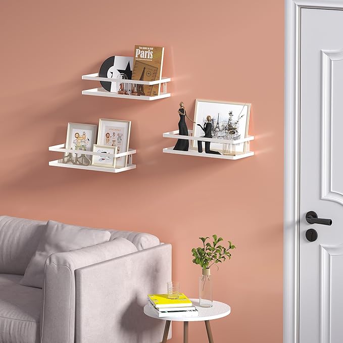 PUSDON Hanging Storage Baskets Organizer Wall Mount, Metal Wire Storage Bin Rack for Kitchen Bathroom Shower Spice Shelf Home Decor Essentials White-2 Packs (Guardrail)-Ruum Studio Home