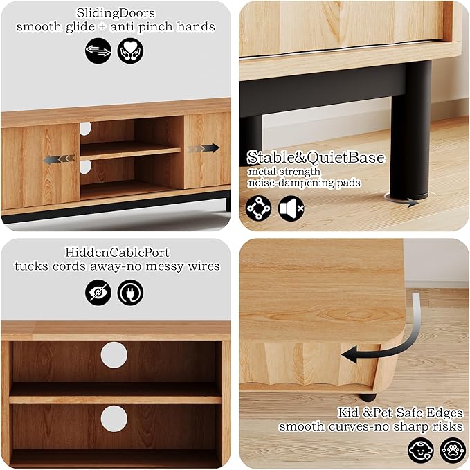 Brown Mid Century Modern TV Stand, Wood Fluted Living Room TV Stands with Storage Sliding Doors, Desert-Inspired Design MCM Entertainment Center for 55 60 65 70 75 55+ 60+ 65+ 70+ Inch-Ruum Studio Home