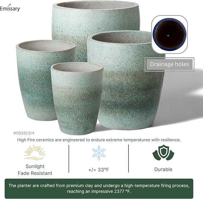 Emissary Bullet 18 in. Coastal Splash Ceramic Round Planter (18 in. L x 18 in. W x 21 in. H) with Drainage Hole-Ruum Studio Home