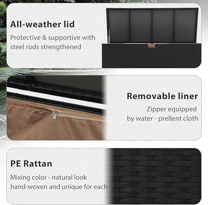 Super Patio Outdoor Patio Storage Box Waterproof, 120 Gallon Large Deck Box Wicker Storage Bin for Cushions, Garden Tools, Black-Ruum Studio Home