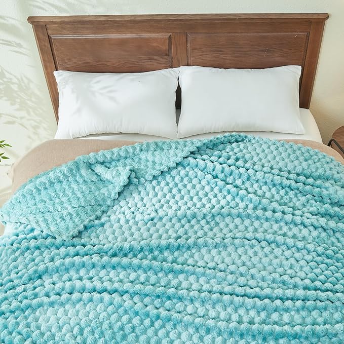 NEWCOSPLAY Super Soft Queen Blanket Sage Green Premium Silky Flannel Fleece 3D Clouds Stylish Jacquard Lightweight Bed Blanket All Season Use 350GSM (Sage Green, Queen(90"x90"))-Ruum Studio Home
