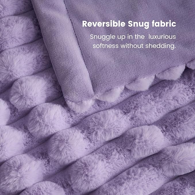 Cozy Bliss Faux Fur Throw Blanket for Couch, Cozy Warm Plush Striped Blanket for Sofa Bedroom Living Room, 60 * 80 Inches Lavender Purple-Ruum Studio Home