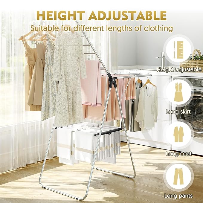 APEXCHASER Clothes Drying Rack, Drying Rack Clothing with Height-Adjustable, Foldable Gullwings Laundry Rack, Indoor Outdoor Use, No Assembly,Black-Ruum Studio Home