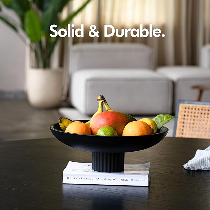 KIVY Concrete Fruit Bowl for Kitchen Counter - Large Decorative Bowl for Home Decor - Black Pedestal Bowl - Decorative Bowls for Home Decor - Black Kitchen Island Decor-Ruum Studio Home