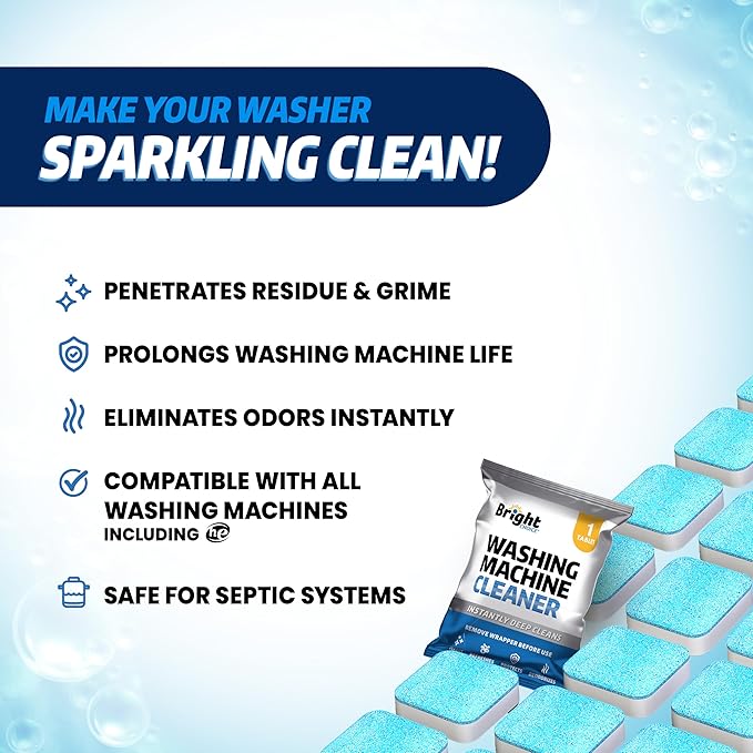 Washing Machine Cleaner Tablets 24 Pack - Deep Cleaning Tablets for Front & Top Load, Works With HE Washers, Removes Residue, Odor & Pet Hair - 12 Month Supply of Washer Cleaner Descalers, Septic Safe-Ruum Studio Home