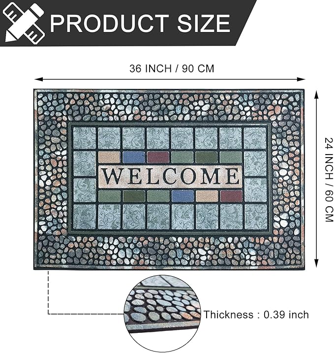 CHICHIC Rectangle Entrance Door Mat Large 24 x 36 Inch Entry Way High Traffic Area Doormat Front Door Rugs Outdoors Heavy Duty Welcome Mat, Non Slip Rubber Back Low Profile for Garage-Ruum Studio Home