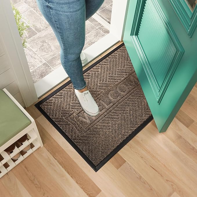 Mibao Front Door Mat Outside Entrance, Durable Outdoor Indoor Mat, Low Profile Heavy Duty Doormat, Non-Slip, Traps Dirt and Moisture, Easy Clean Patio Porch Entryway Mat, 29.5" x 17", Brown-Ruum Studio Home