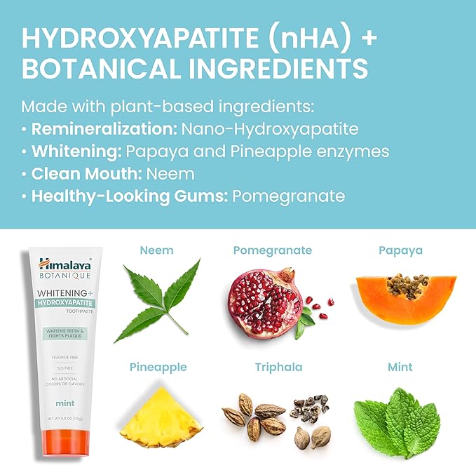 Himalaya Botanique Whitening + Hydroxyapatite Toothpaste for Whiter Teeth & Fresher Breath, Fights Plaque with Hydroxyapatite Support & Mint Flavor, Fluoride Free, SLS Free, & Vegan, 4.0 oz, 2 Pack-Ruum Studio Home