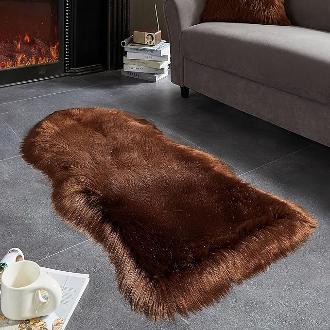 AMTOVO Faux Fur Rug, Coffee Area Rug, Fluffy Sheepskin Rug, Fuzzy Ultra Soft 2 x 4 ft Shag Rugs for Bedroom Sofa Throw Cushion Room Decor, Sheepskin-Ruum Studio Home