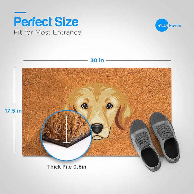PLUS Haven Coco Coir Door Mat with Heavy Duty Backing, Natural Welcome Bull Dog Doormat, 17.5”x 30” for Entrance, Front Porch, Easy to Clean Entry Mat, Outdoor and Indoor Uses-Ruum Studio Home
